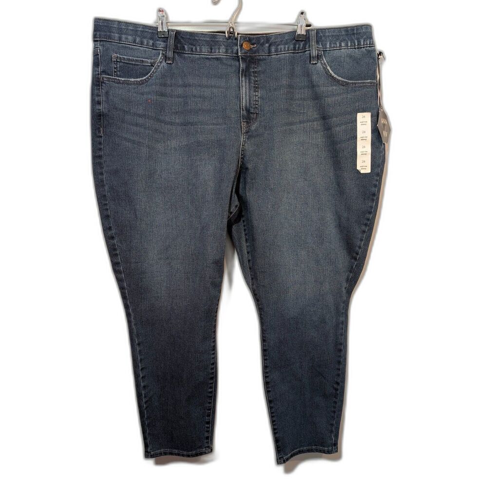 Ava & Viv Women's Skinny Mid-Rise Fitted Hip & Thigh Stretch Jeans Blue 26/R